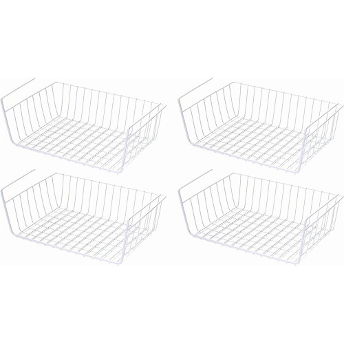 Coșuri de sârmă albe pentru sub raft, pachet de 4