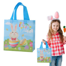 1 kpl Happy Easter Bunny -lahjapusseja kahvoilla, kuitukankaasta, 26,6 cm x 29,4 cm, sininen, pääsiäiskorien täyttämiseen ja koristeluun