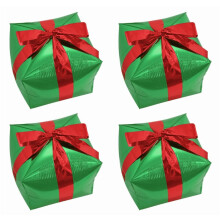 Lot de 4 ballons en forme de boîte cadeau cubique, ballons en mylar de 32 cm (12,6 pouces) pour décorations de fête sur le thème de Noël - 4