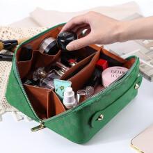 Große Reisekosmetiktasche mit Griff und Trennwand, wasserdichte, karierte Make-up-Tasche für Damen