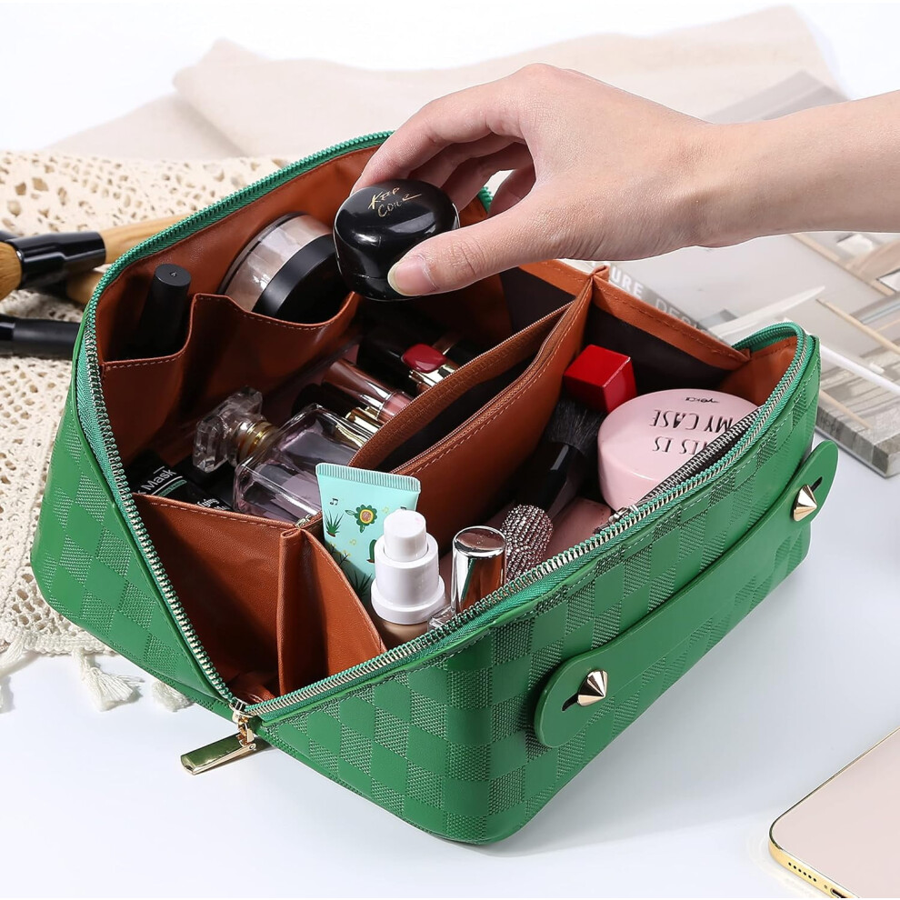 Large PU Leather Cosmetic Bag with Compartments &