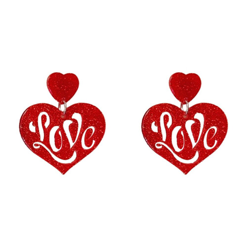 Heart Earrings for Women Red Plastic Dangle Lightweight 1