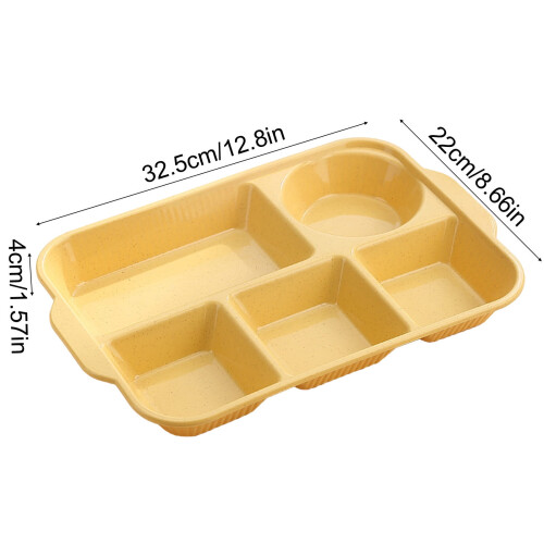 5-Section Divided Dinner Plate Tray - Microwave Dishwasher Safe Stackable Platter BPA-Free Plastic Party Tableware Camping Essential(Yellow) 2