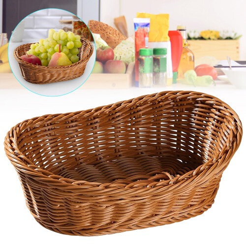 Woven Bread Baskets – Oval Small Fruit Basket, Stackable Plastic Wicker, Imitation Rattan, 7.48x5.11x2.75", 1 Pc 1