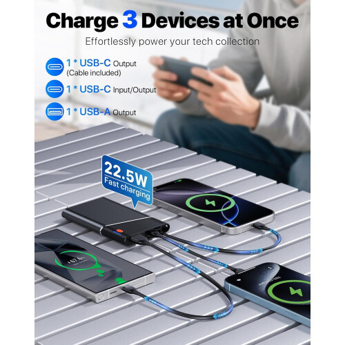 Φορτιστής PD 10000mAh22.5W με ενσωματωμένο καλώδιο USB-C, λεπτός φορητός φορτιστής 2