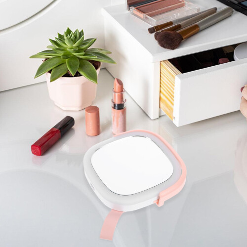 Rechargeable Compact LED Mirror for Makeup with Folding Design and Night Light Function 2