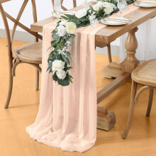 Chemin de table en mousseline rose poudré 74 x 305 cm pour la décoration de table à la maison, lors de banquets, de mariages et d'autres