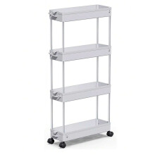 Slim Rolling Storage Cart 4 Tier Bathroom Organizer Mobile Shelving Unit Utility Cart Tower Rack For Kitchen Laundry Narrow Places