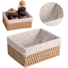 Small Wicker Storage Basket with Lid & Liner, Rectangular,
