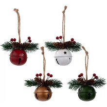 4 Metal Christmas Bells 80mm – Red White Yellow Green