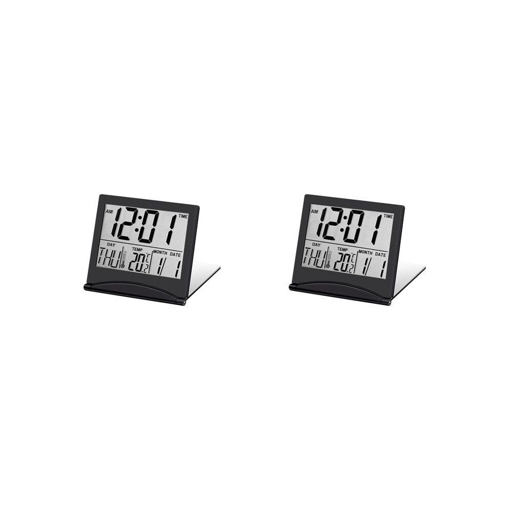 Wella Elements 2X Electronic Folding Lcd Digital Alarm Clock Desktop Temperature Hygrometer Clock Black