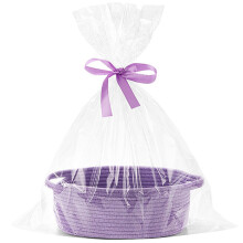 Cesto de armazenamento em algodão roxo trançado com alças