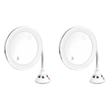 2pcs Flexible Gooseneck Makeup Mirror with LED Light 10X Magnifying Mirror Suction Cup Bright Diffused Light