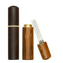 Outil de distribution d'espresso en 2 pièces, agitateur à espresso avec manche et base en bois naturel, agitateur à café espresso à 5 aiguilles
