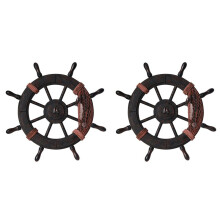 2X Mediterranean Style Nautical Wooden Boat Ship Wheel Wooden Rudder Model Rudder Wooden Retro Ship Wheel