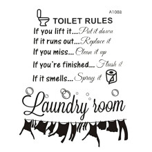 Toilet Rules Bathroom Removable Wall Sticker Vinyl & "Laundry Room" Laundry Room Decoration Carved Wall Stickers Black