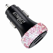 Dual USB QC 3.0 Car Charger Compatible with iPhone 11/11 Pro/Max/XS/XR/X/10, iPad, Samsung S10/S10+/S9, Pixel 4/4 XL – Bling Rainbow Pink