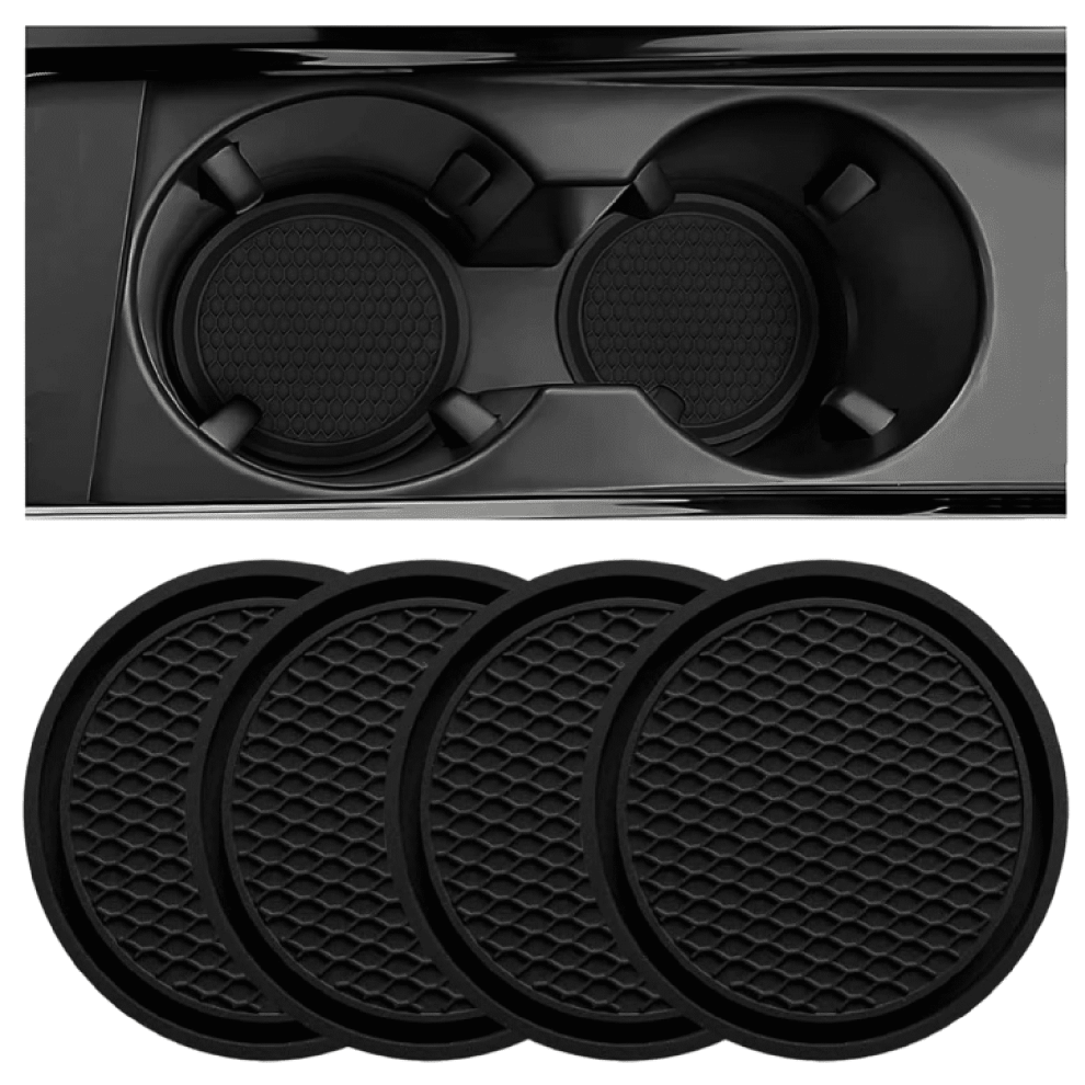 Car Cup Coaster, 4Pcs Universal Auto Non-Slip Cup Holder Embedded In Ornaments Silicone Coaster, Car Interior Accessories Sets, Black 9083649291115