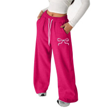 Girls Bow Drawstring Pants Loose Fit Lightweight Straight Leg Athletic Casual Joggers for Play and Everyday Comfort,Z04 Hot Pink,11-12 Years