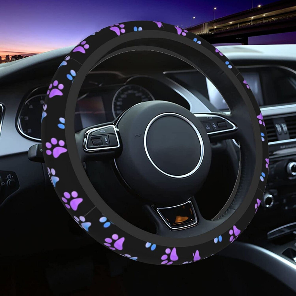 Paw Prints Steering Wheel Cover, 15", Galaxy Neoprene Anti-Slip Universal Grip Wrap Â Compatible With Car, Truck, Suv Purple 9083649291207