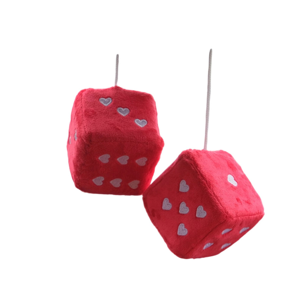 Retro Plush Car Hanging Dice With Heart Embroidery Â 1 9058772264718