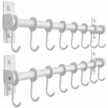 Barre de crochets de cuisine en acier inoxydable blanc, lot de 2, 8 crochets