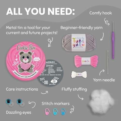 Beginner Crochet Kit – Bear Amigurumi Plushie DIY Set with Video & PDF Tutorials 1