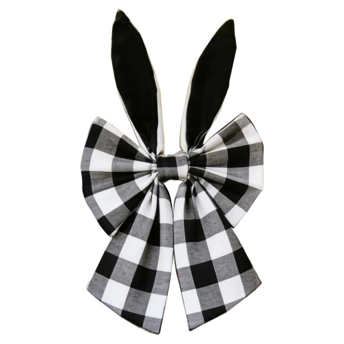 Easter Bunny Ears Wreath 16 inch black rustic buffalo plaid 1
