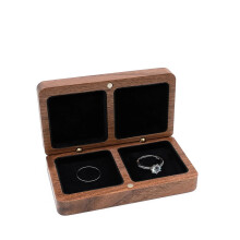 Houten dubbele trouwringendoos – Kleine sieradenhouder voor ringen, oorbellen, oorstekers, armbanden, kettingen – Zwarte ringhouder (compatibel