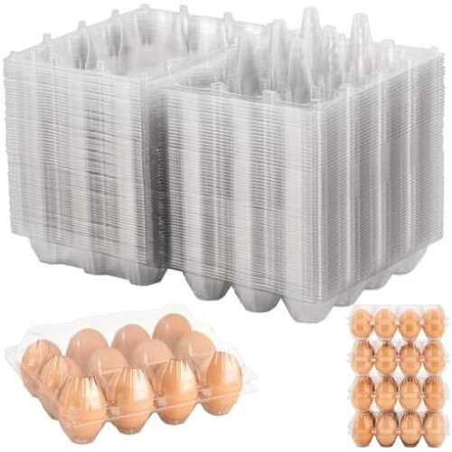 60 Pack Clear Plastic Egg Cartons, Reusable Stackable Egg Containers for Farm, Market & Fridge Storage, 34 Grid