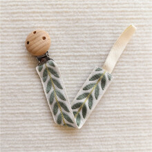 Embroidered Baby Embroidered Pacifier Chain Baby Teether Small Toys Anti-falling Chain Beech Wood Pacifier Clip Lanyard