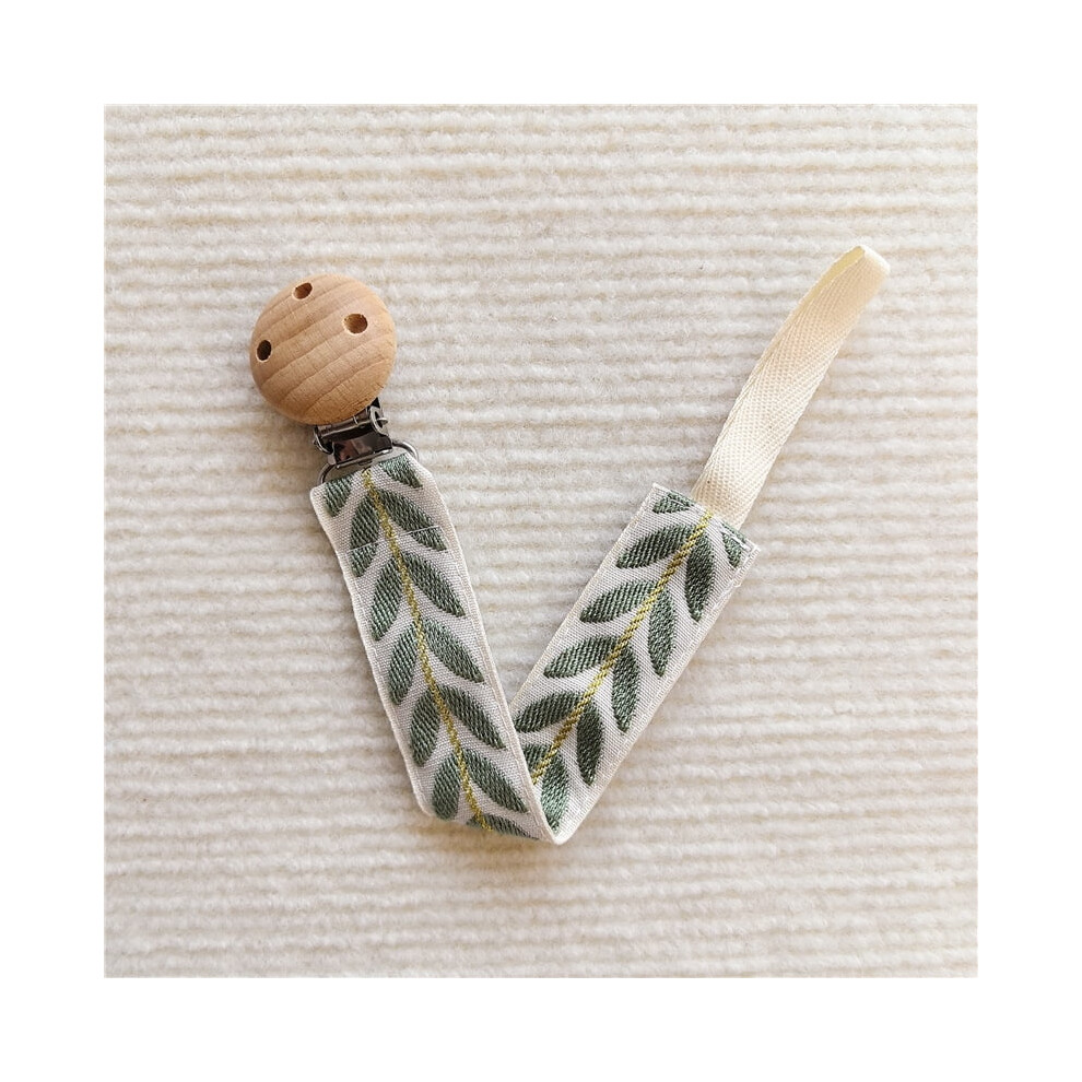 Embroidered baby pacifier chain with beech wood clip