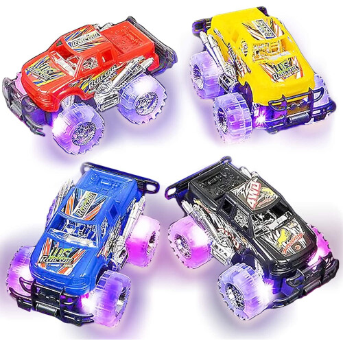 Φωτιζόμενα παιχνίδια Monster Truck (2 τεμάχια) – Push-&-Go, Λαμπερές ρόδες – Δώρο γενεθλίων