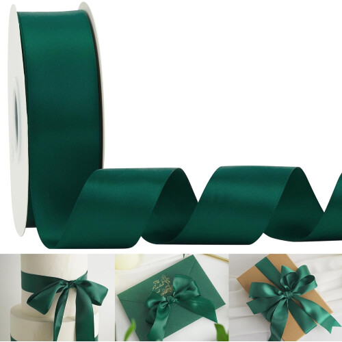 Κορδέλα σατέν διπλής όψης 1,5" σε χρώμα Hunter Green, 50 γιάρδες – για χειροτεχνίες,