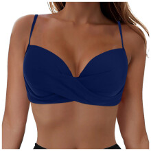 Női bikiniszett, magas nyakú fürdőruha felső, bikini dizájnnal, strandra és medencére való fürdőruha felső, női bikini, sötétkék, M