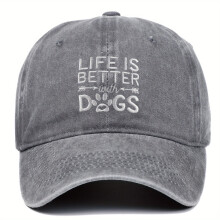 LA VITA È MIGLIORE con i CANI Cappellino da papà in cotone ricamato, effetto vintage lavato, morbido e traspirante, chiusura regolabile snapback