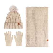 Completo invernale da donna composto da cappello, sciarpa e guanti in lana spessa a doppio strato foderati in pile, design coordinato.