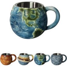 Planeten-Tassenset – Tassen mit Weltraum-Prägung (Erde, Mond, Saturn, Sonne), Kaffeetassen mit Astronomie-Motiven, spülmaschinenfest
