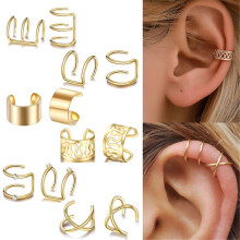 12 paia di orecchini a clip senza piercing per donna, con foglia d'oro, finti orecchini a clip per cartilagine, set di orecchini a clip alla moda per