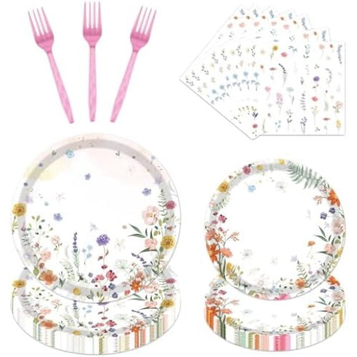 Pappteller mit Wildblumenmuster, 96 Stück