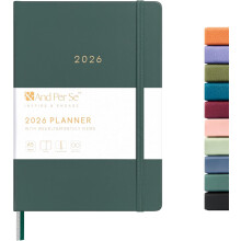 Och Per Se2026Planner - Daglig, veckovis och månadskalender i läder med inbunden pärm, 5,7" x 8", dagligt schema, 100gsm tjockt papper, bakficka