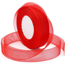 Rood transparant organza lint 2,5 cm x 45 meter – voor het inpakken van cadeaus, boeketten, haar, knutselwerk, bruiloften, Valentijnsdag,