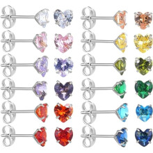 Heart Birthstone Stud Earrings 18K Gold Plated 12 Pairs