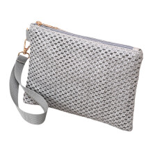 Borsa a busta in paglia essenziale da spiaggia per donna, borsetta piccola intrecciata in stile bohémien con cinturino da polso, borsetta alla moda