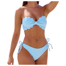 Bikiniset för kvinnor, Bikiniset med volangkant och avtagbara axelband, tvådelad baddräkt för strand och pool, Dambikini, Blå, S