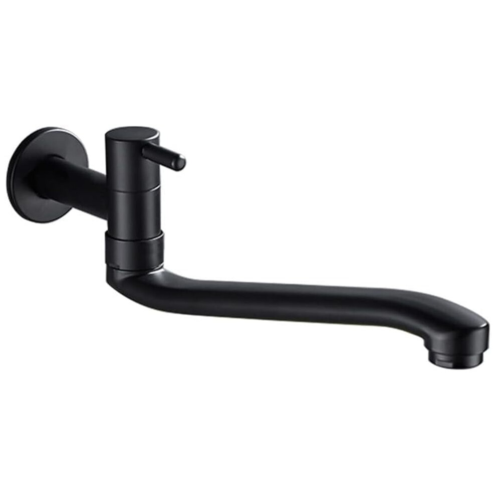 Wall-Mounted Single Cold Water Faucet In Black For Bathroom Sinks, Mop Pools, With Extended Rotation Function (8.2Inch) 9425574110664