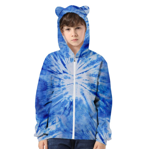 Παιδικό φούτερ με κουκούλα και φερμουάρ Tie Dye για αγόρια, τρισδιάστατη εκτύπωση,
