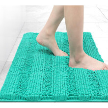Tappeto da bagno a righe in ciniglia 24x16, extra spesso, assorbente, antiscivolo, morbido e soffice, lavabile in lavatrice, color verde acqua.