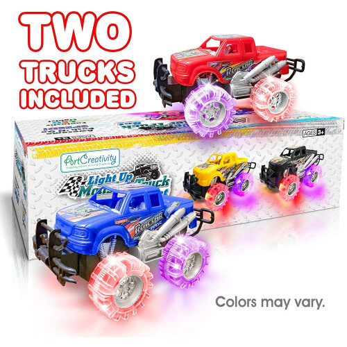 Φωτιζόμενα παιχνίδια Monster Truck (2 τεμάχια) – Push-&-Go, Λαμπερές ρόδες – Δώρο γενεθλίων 1
