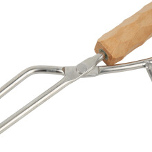 Feuerstellenzange Edelstahl Buchenholz 41,5 cm
